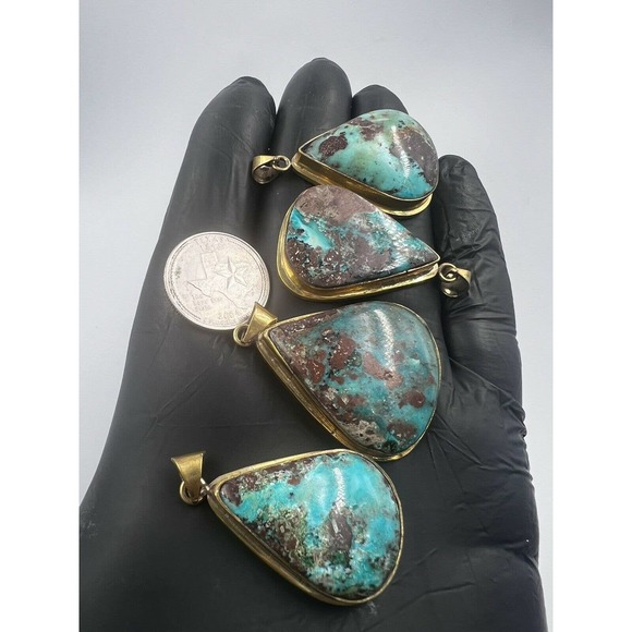 4 Natural Persian Turquoise Pendants Metal Stainless Steel Hook Bulk Lot - Picture 7 of 7
